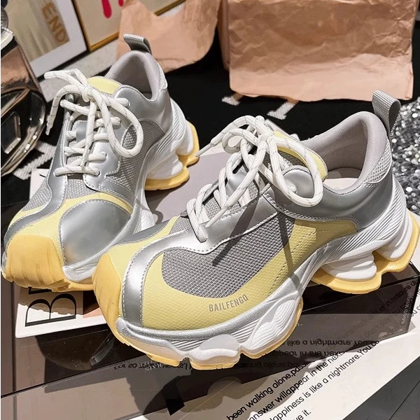 巴家老爹鞋ins超火女气垫厚底松糕小白鞋增高休闲运动鞋银色潮鞋