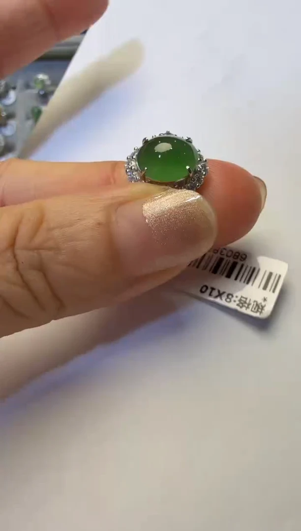 银S925镶嵌戒指翡翠925银镶缅甸A货翡翠戒指