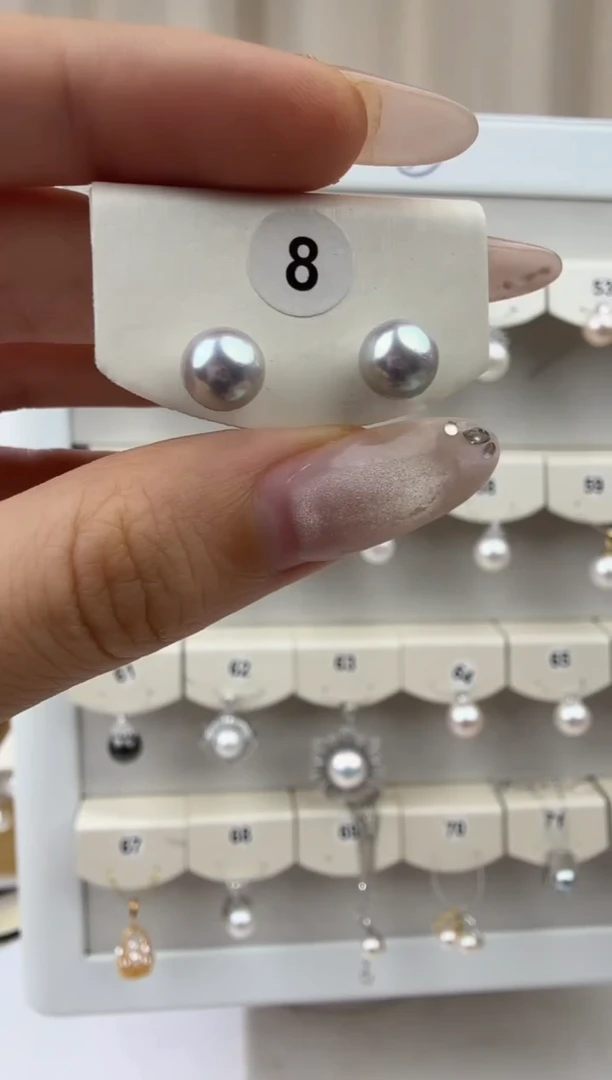 银S925镶嵌耳饰海水珍珠7-8mm真多麻素钉