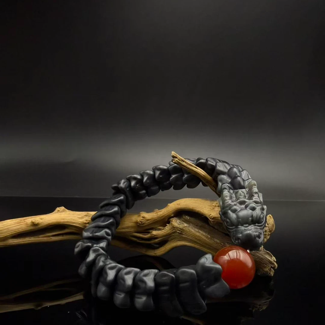 和田玉黑青龙骨手串2127