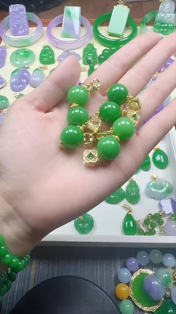 吊坠(赠链)14K金镶嵌翡翠15mm绿弹珠
