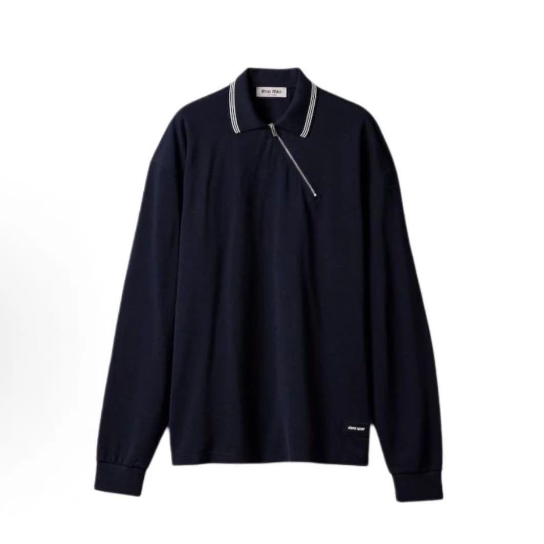 未使用 MIU MIU/缪缪 徽标斜拉链POLO长袖T恤