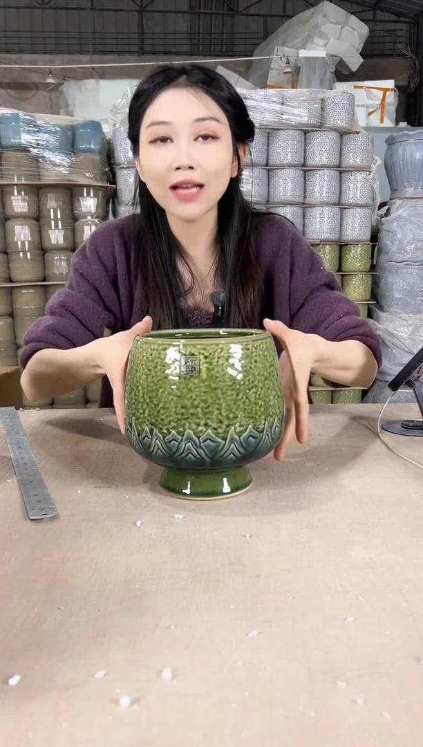 【闪购商品】陶瓷奖杯高脚裂纹深绿15x18