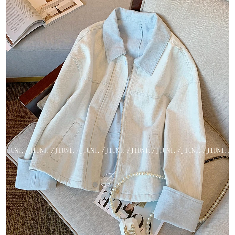 美式复古蓝色牛仔工装外套女2025秋季新款小个子休闲百搭夹克上衣