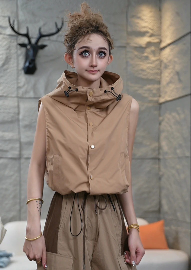 连帽运动冲锋衣马甲女2025春夏季新款薄坎肩马夹背心无袖外套