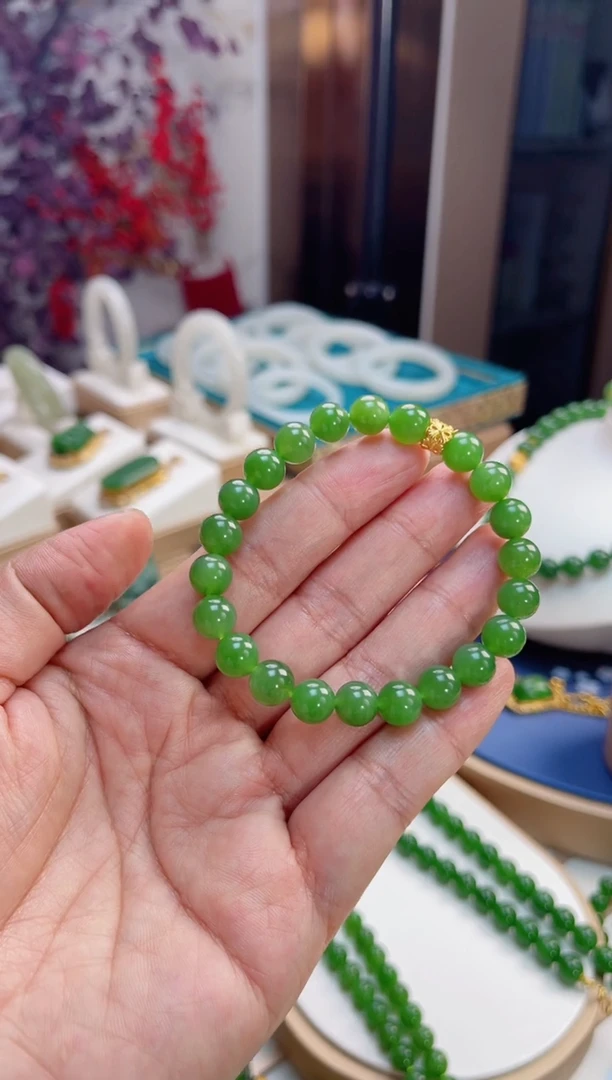 【闪购商品】和田玉手串18K金镶嵌8mm