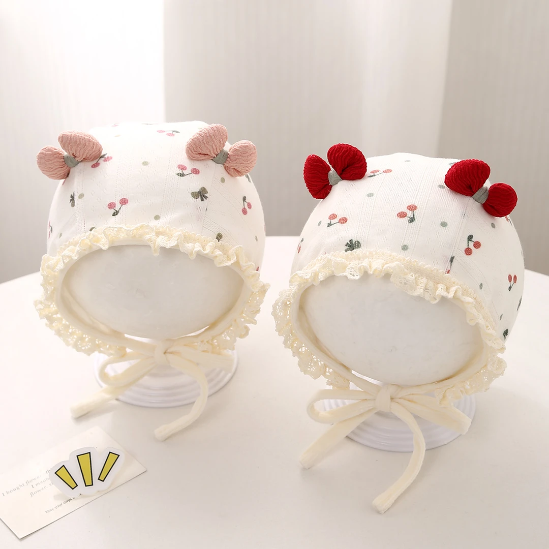 婴儿帽子春秋季薄款宝宝女洋气护耳帽婴幼儿公主风囟门帽冬季胎帽