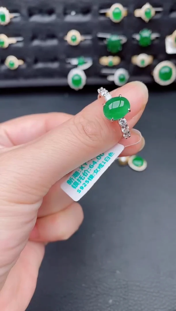 银S925镶嵌戒指翡翠天然a货翡翠282