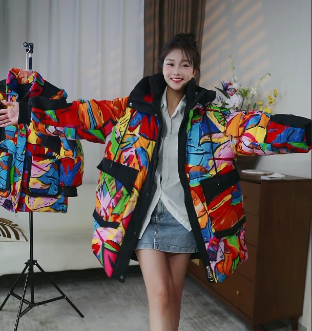 【长款】常规厚款宽松型中长款中老年女装连帽外套彩色时尚羽绒服