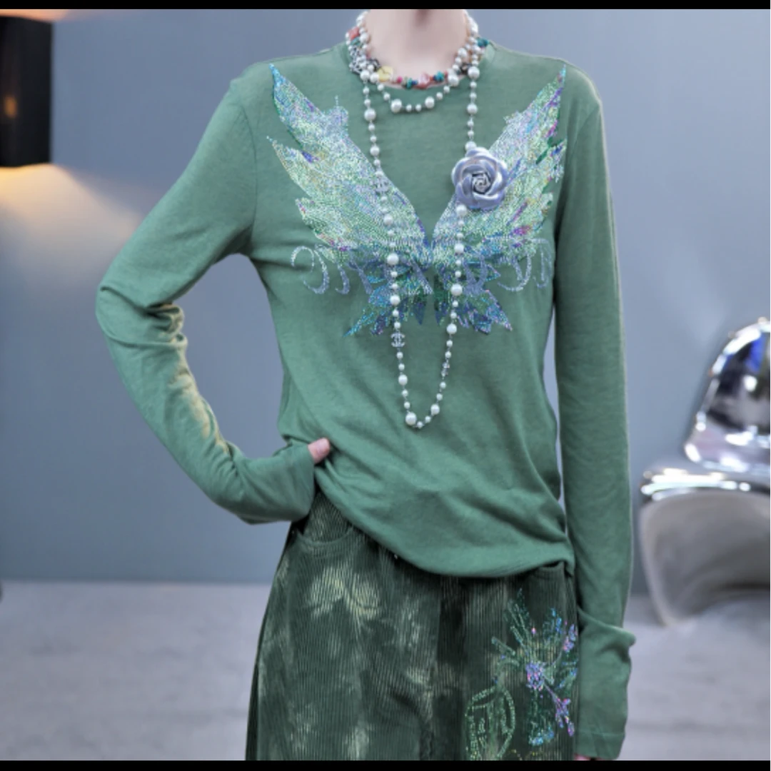 TCH私服烫钻工艺时尚休闲百搭翅膀秋款打底衫T75C02E1001轻奢tch