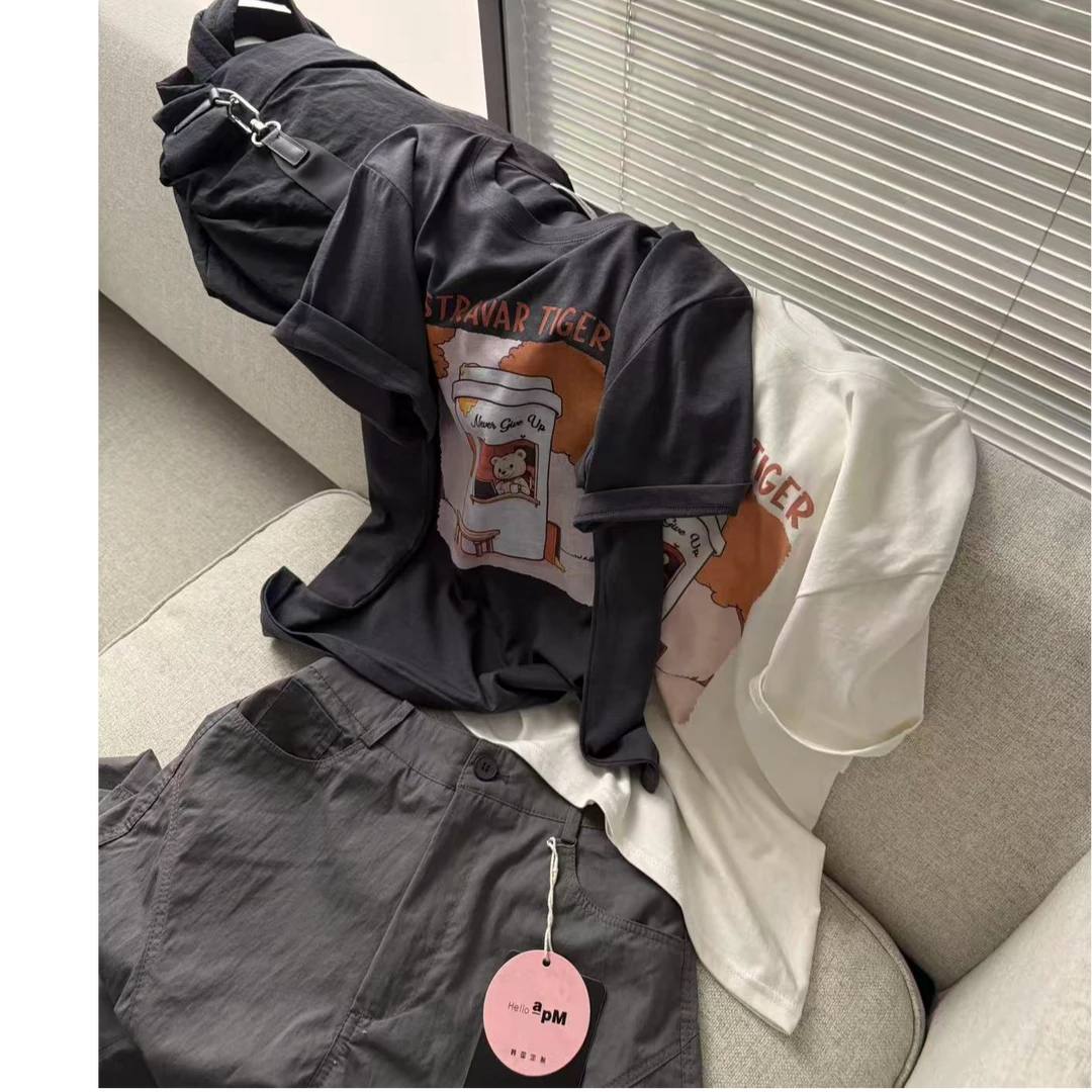 米蓝家!26夏季新款慵懒小熊印花T 6885
