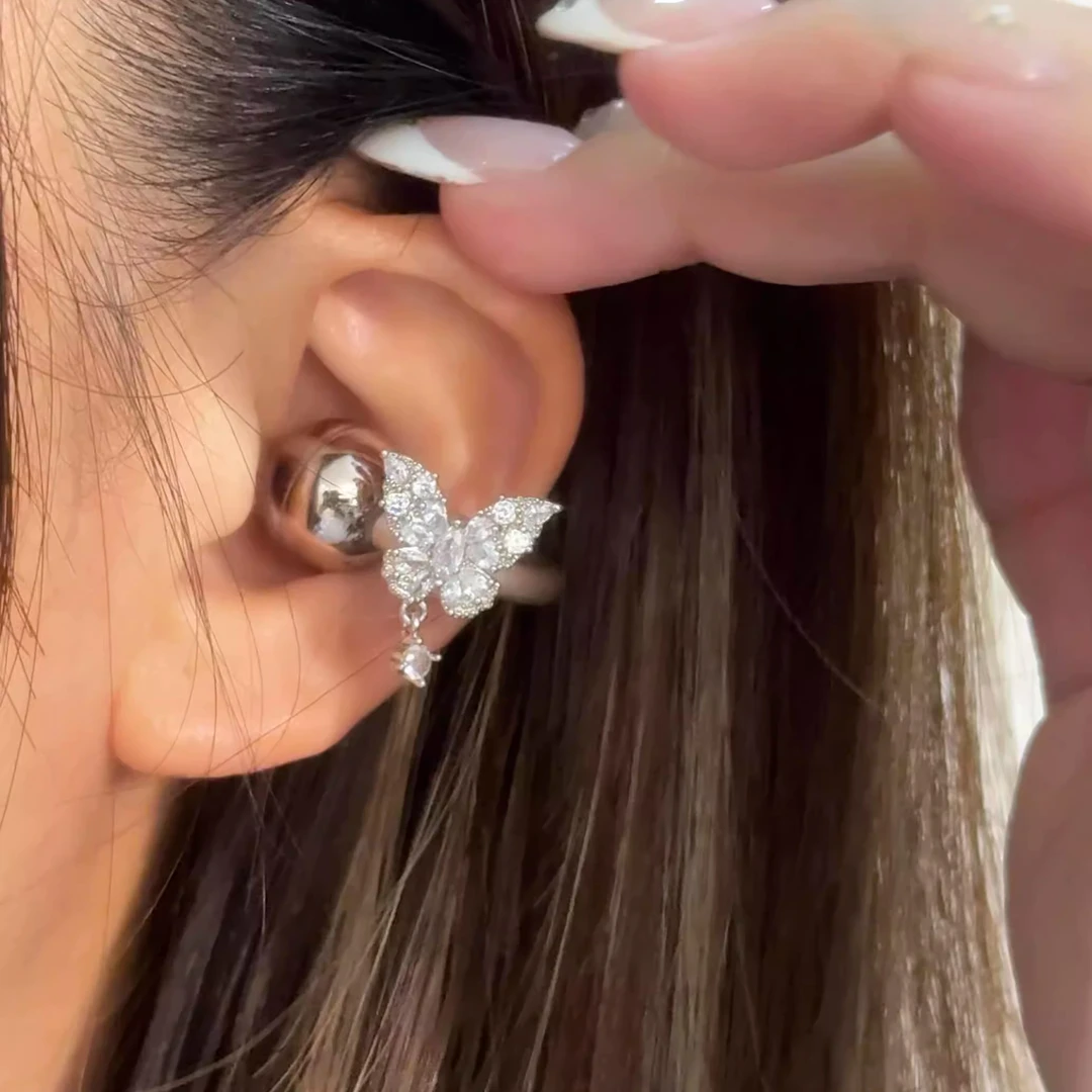 铜合金耳饰 适用于freeclip耳机扣夹饰甜美蝴蝶耳机夹扣水滴坠小