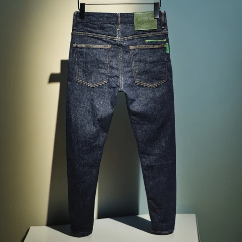 NYING原色时尚深蓝水洗牛仔裤男士修身小脚长裤秋冬新款高端裤子