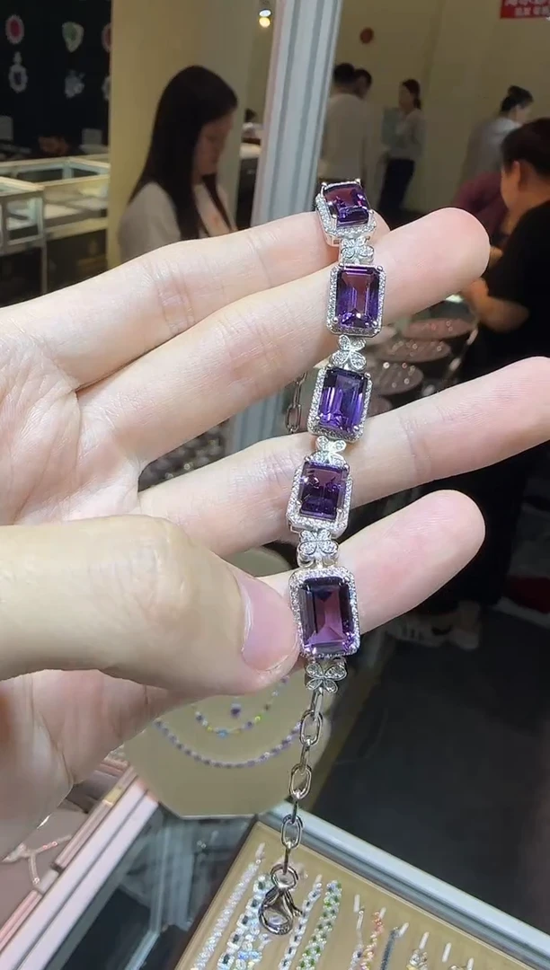 紫晶手链银S925镶嵌9*12mm