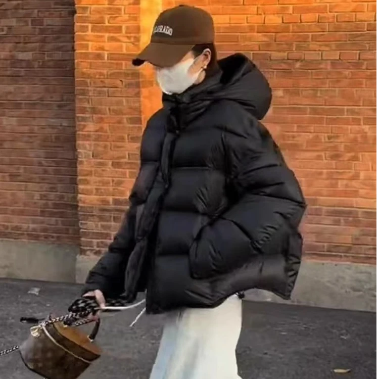 短款羽绒棉衣2024季新款黑色泡芙洋气连帽可拆面包服加厚保暖外套