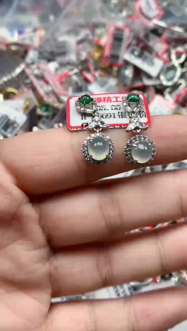 银S925镶嵌戒指翡翠天然A货缅甸翡翠