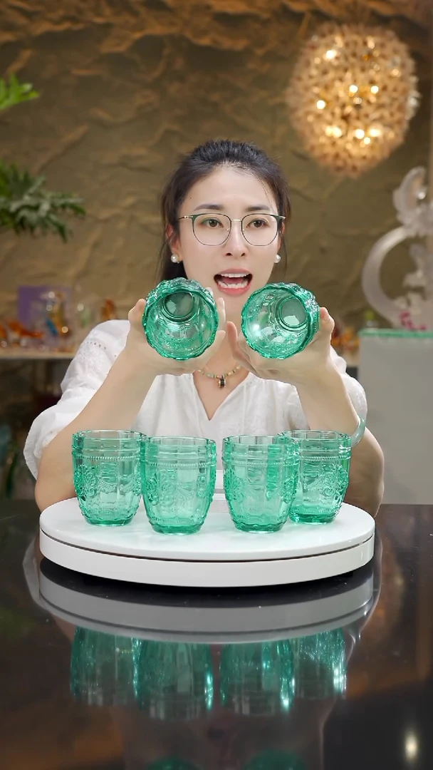 琉璃福利湖水蓝水杯一套10只