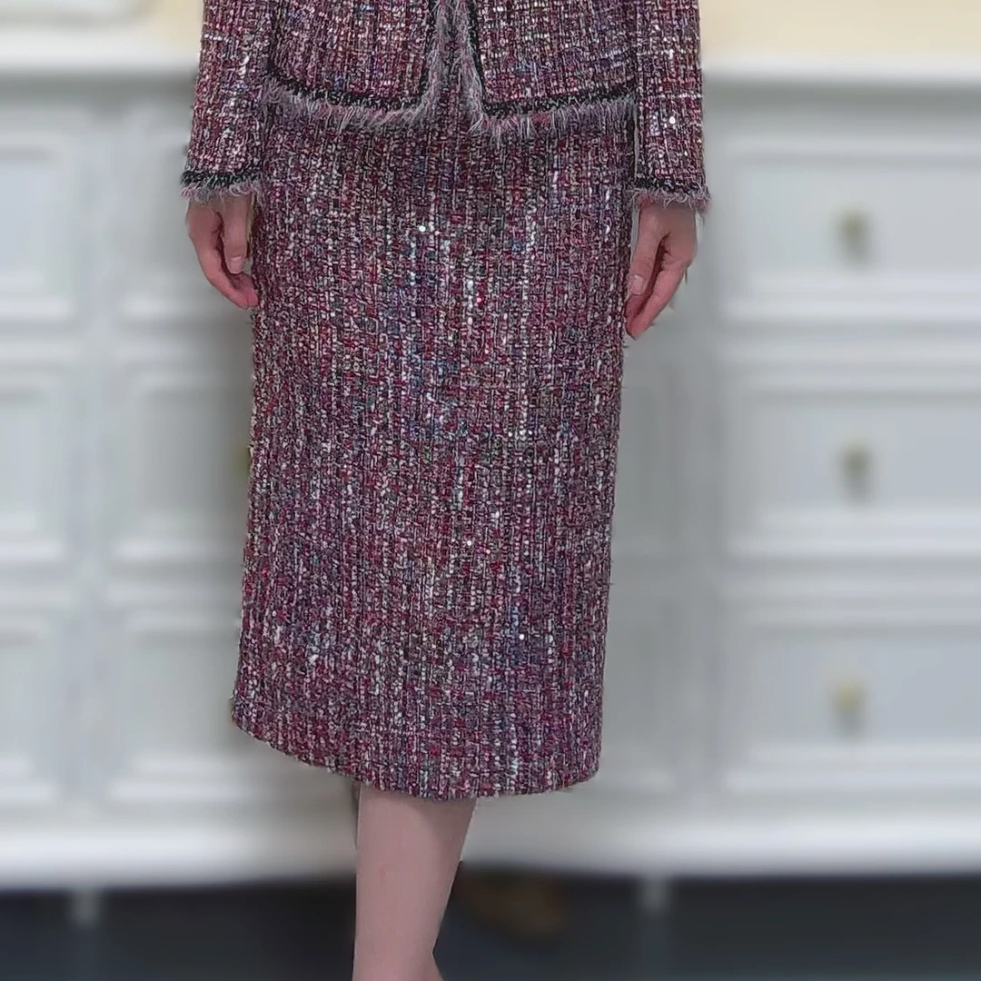 剀剀莉（紫醉金迷）玫红色精致气质显瘦优雅显白小香风半裙