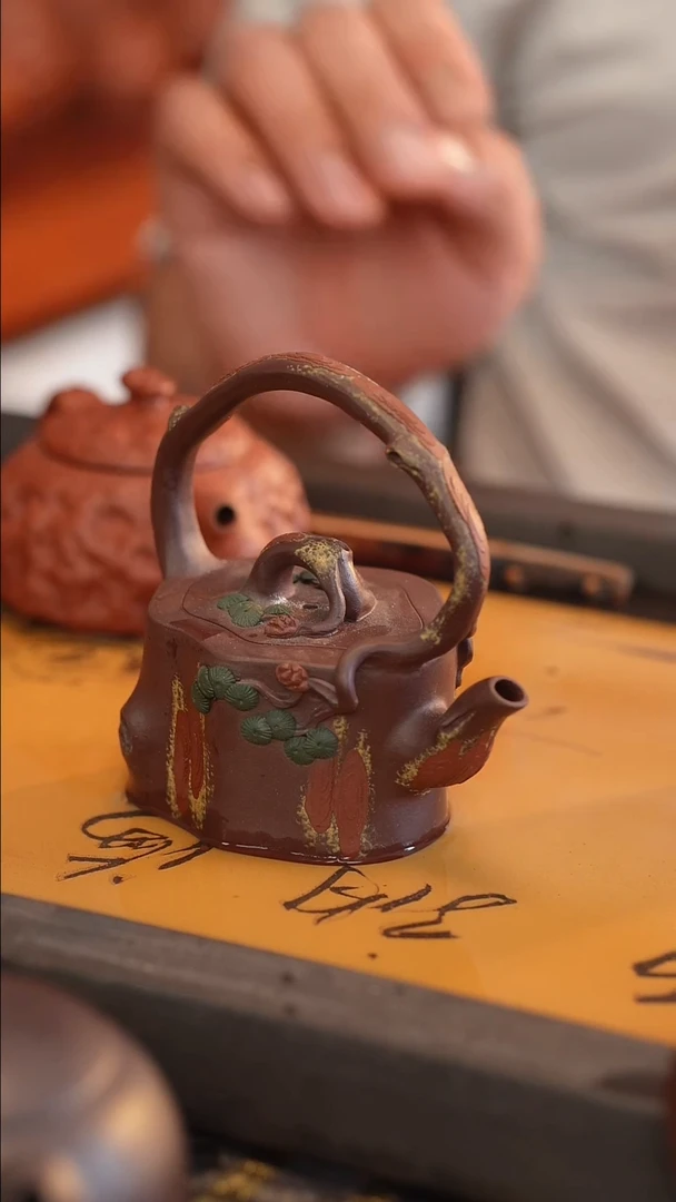 茶壶紫砂原矿手工制作全手工松桩提梁150毫升