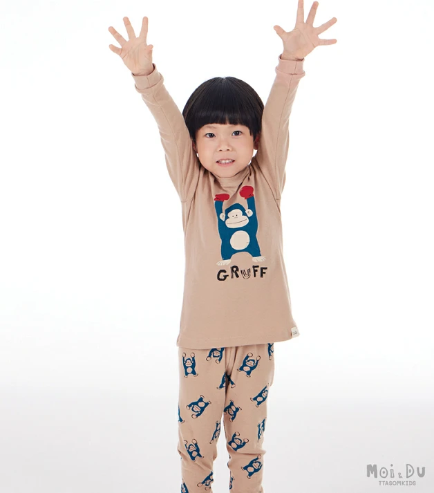 韩国儿童长袖纯棉家居服套装薄款睡衣宝宝长裤