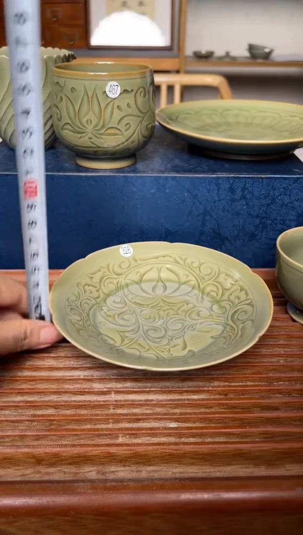 瓷器428纯手工橄榄绿壶承