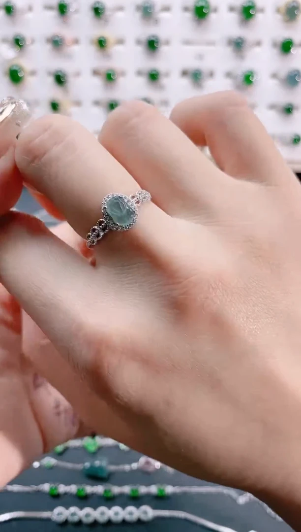 【闪购商品】翡翠戒指银S925镶嵌天然翡翠