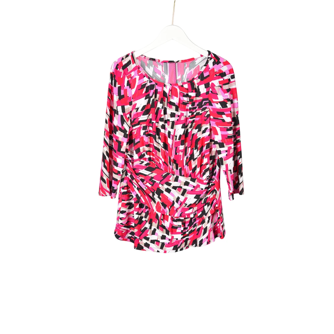 GPC2【专柜捡漏】美国时尚经典女装SLDEB-上衣1827-白底玫红色乱条