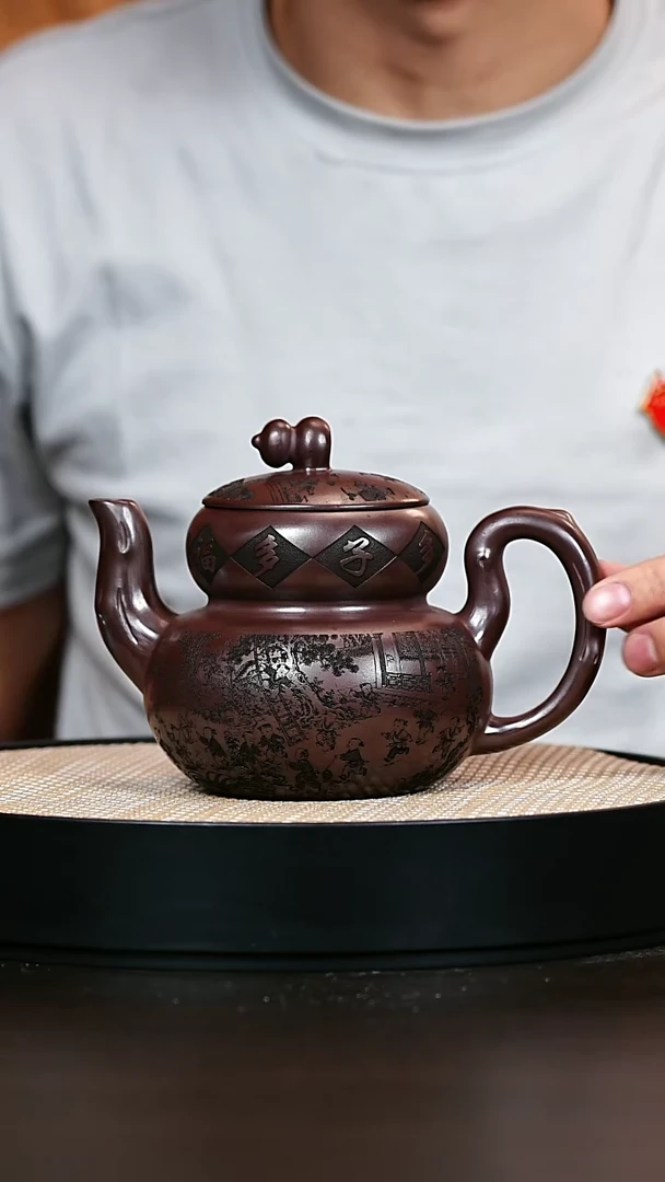 茶壶紫砂百子图葫芦 600cc