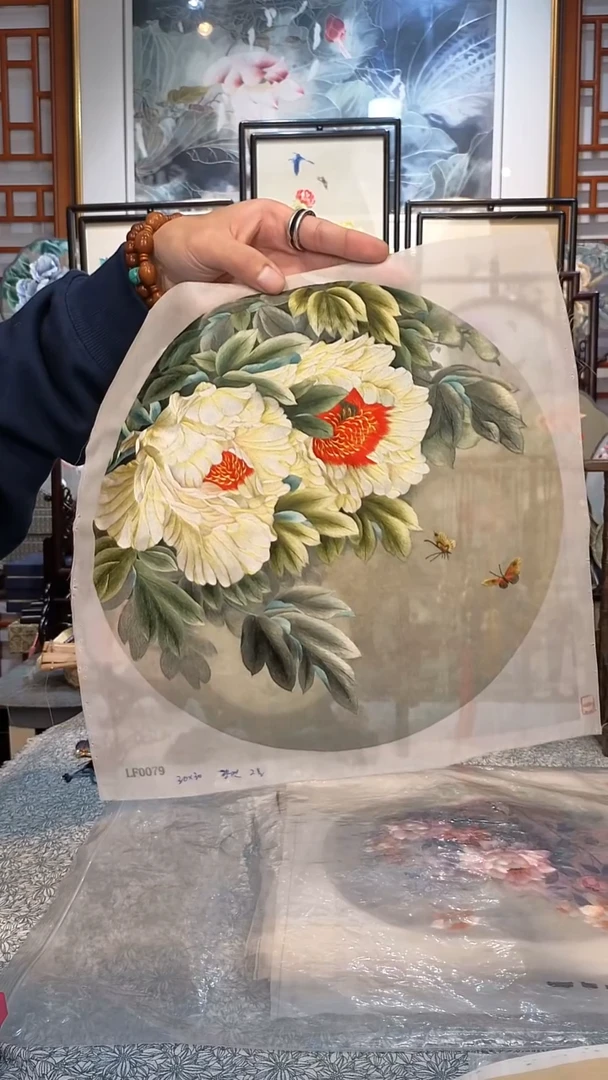 扇子六*纯手工苏绣定制装裱 不退还 花瓣 香妃 蓝绿 不通