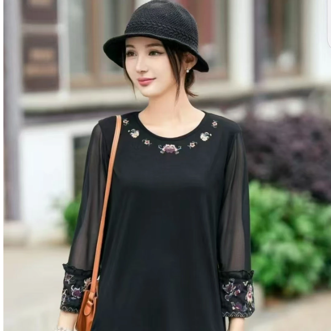 107新款 国风绣花打底上衣百搭女装时尚女士