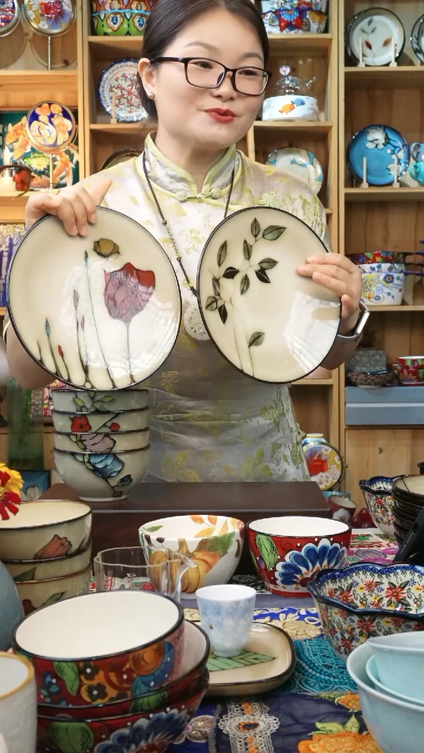 瓷片小可陶瓷高温餐具21厘米左右两个平盘
