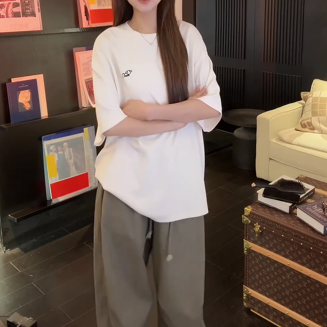 2025夏季新款减龄小众宽松撞色百搭短袖潮流小绣花T桖女LK2503542