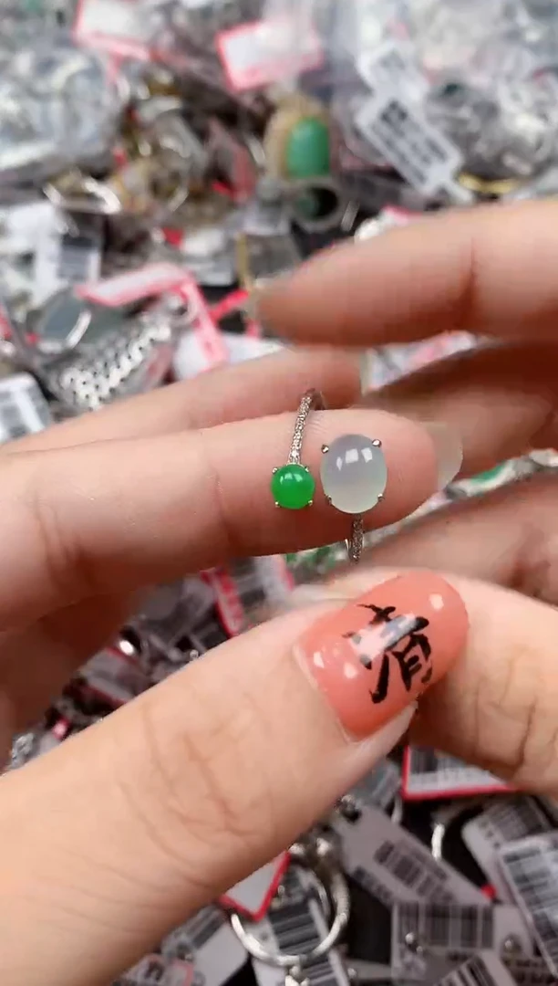 银S925镶嵌戒指翡翠天然A货缅甸翡翠