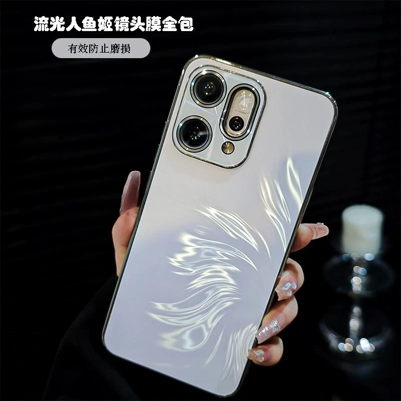 适用OPPOreno14/pro手机壳人鱼姬电镀磨砂全包镜头膜不沾指纹防摔