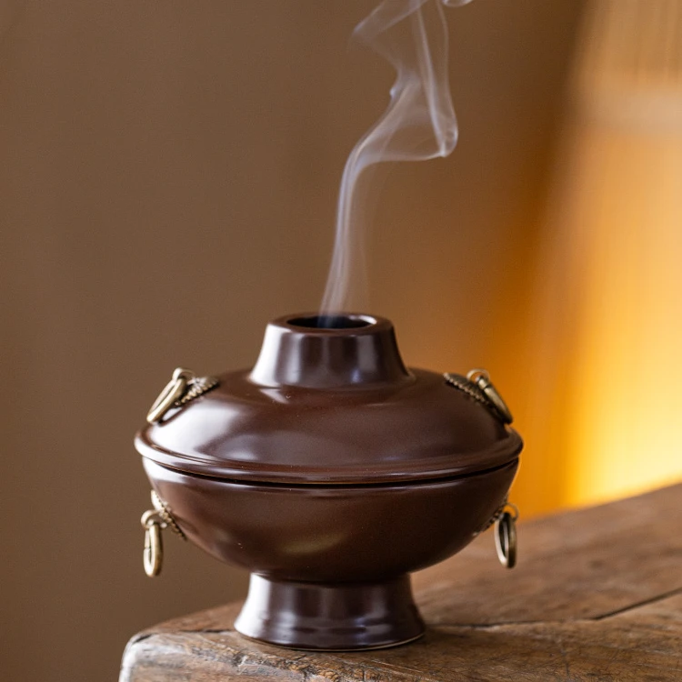 火锅香炉熏香炉复古陶瓷香炉家用室内檀香熏香炉盘纯全季禅茶香薰