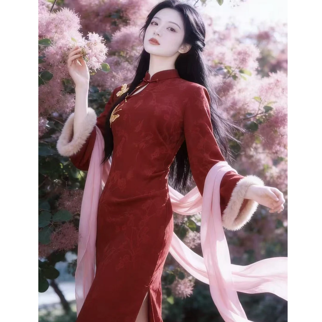 今喜【喜相逢】冬季新款加绒旗袍秋冬腰部捏褶设计款订婚日常可穿