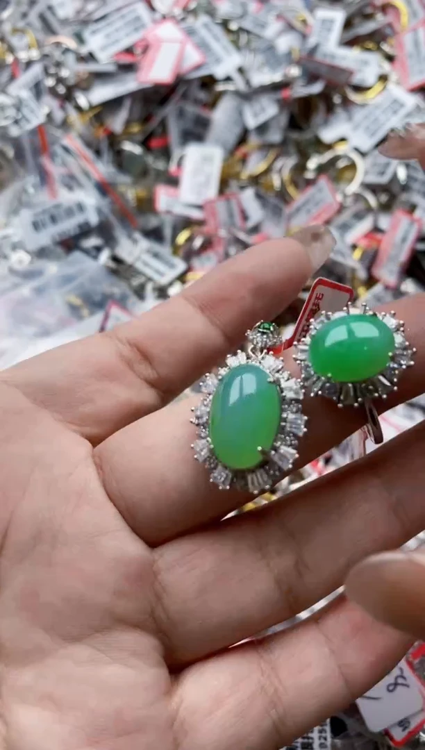 【闪购商品】翡翠戒指银S925镶嵌6666---4