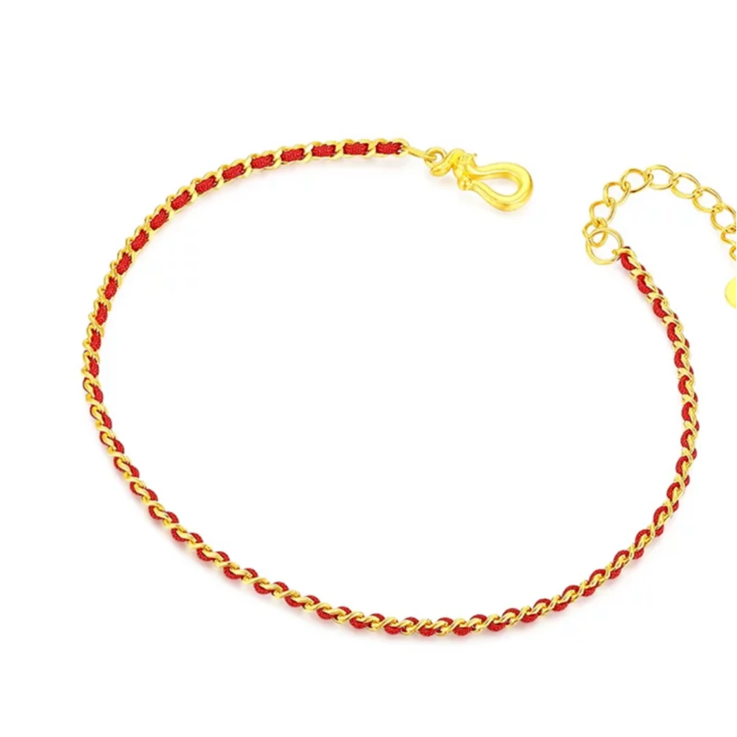 足金999 5G精品工艺编制本命年黄金小红绳子手链情侣同款新年礼物