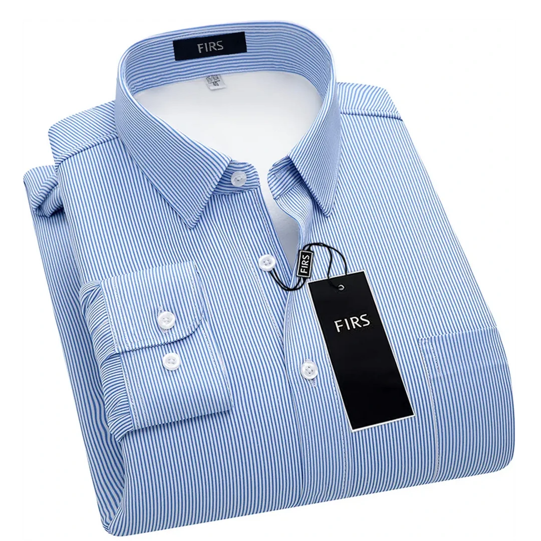 杉杉男士条纹蓝白衬衣长袖商务正装免烫轻奢保暖衬衫男加绒加厚