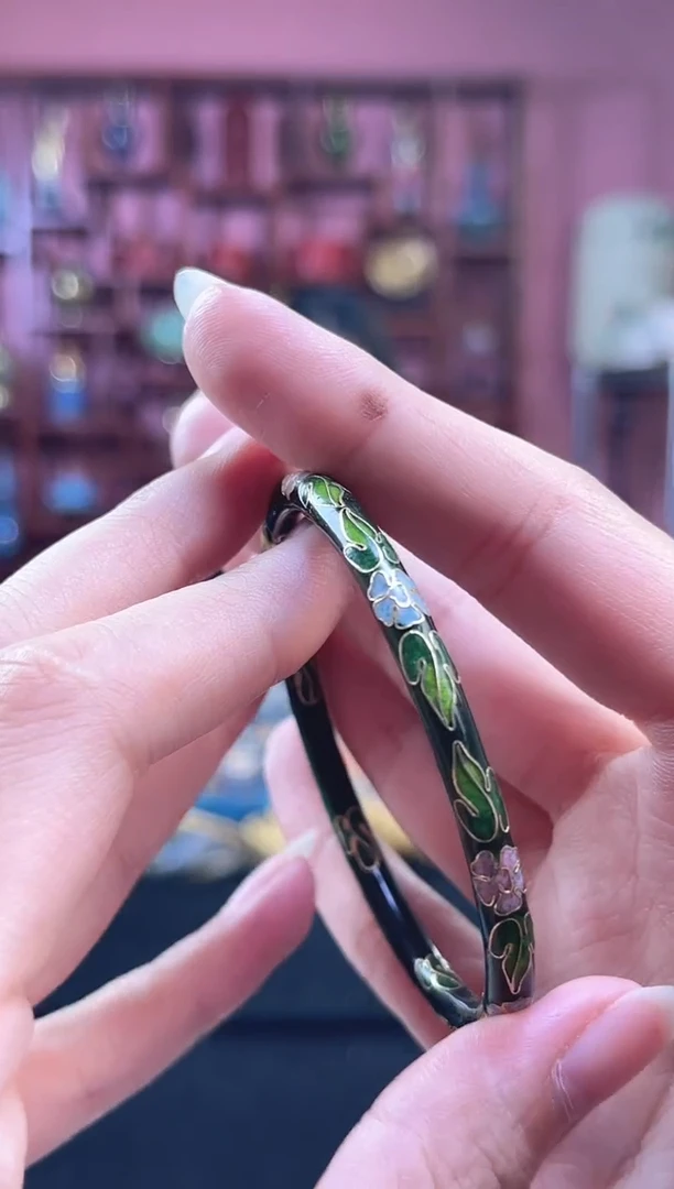 非遗 景泰蓝手镯 墨绿色0.4开口