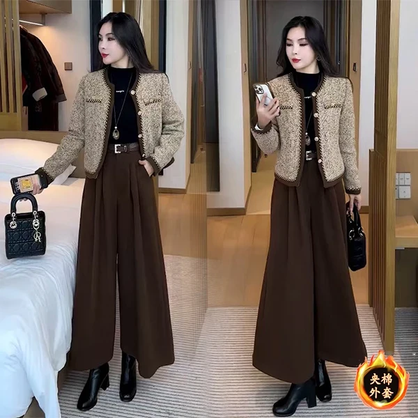 时尚洋气小香风夹棉保暖长袖短外套女2025秋冬新款百搭显瘦外套