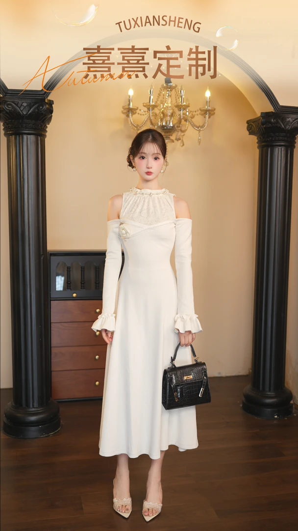 【熹熹专属】-134富家千金高级感穿搭法式白色连衣裙女GXP667