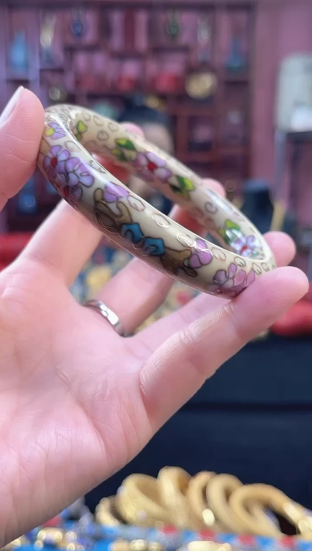 景泰蓝棍镯圈口55-60粗米黄色