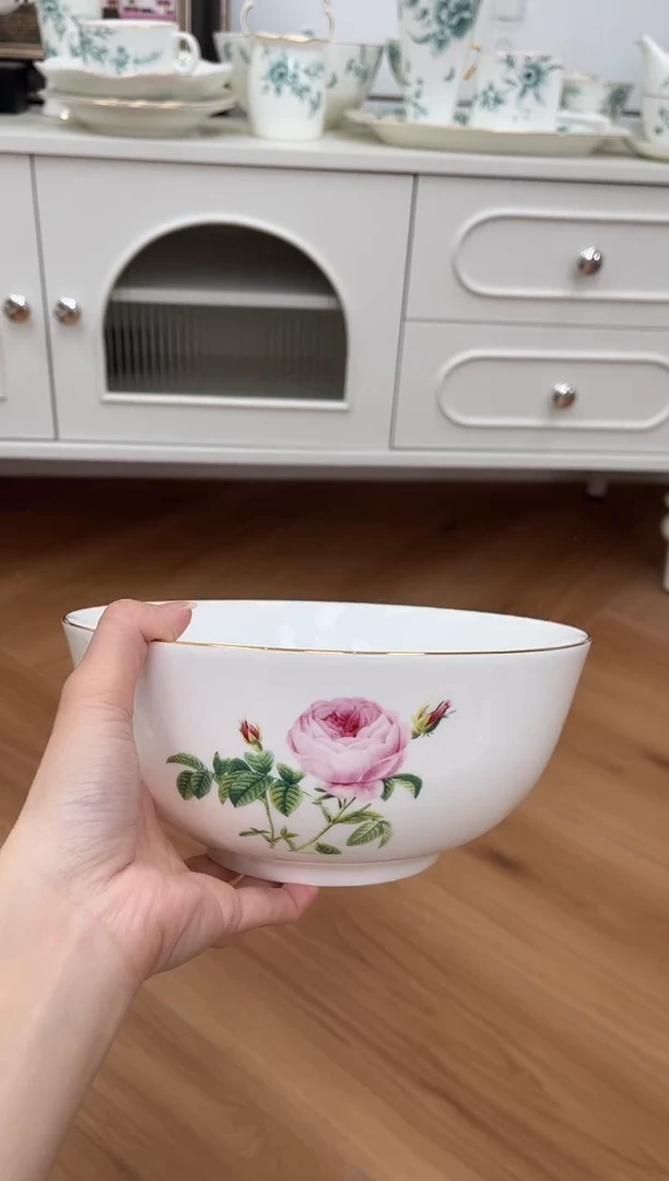 杯玫瑰高骨骨瓷大汤碗微瑕不退换