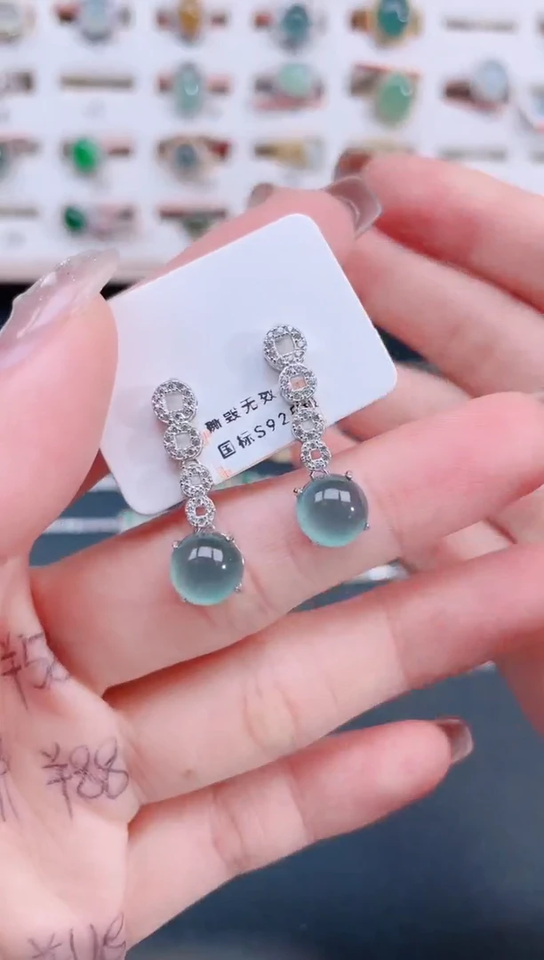 银S925镶嵌翡翠耳饰天然翡翠