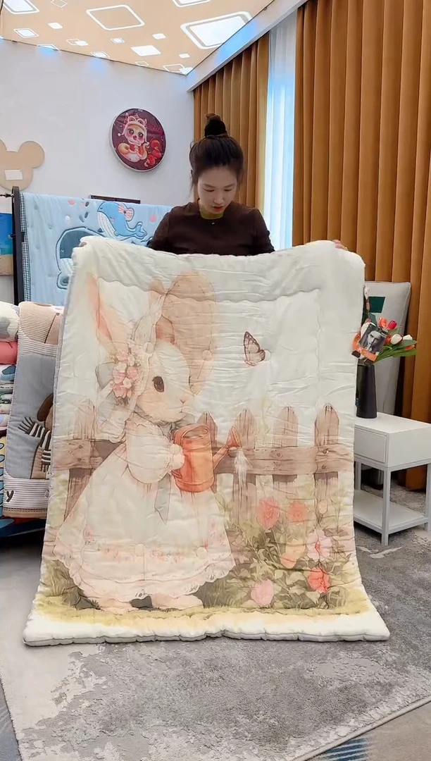 棉质花双层纱田园小兔-120x150