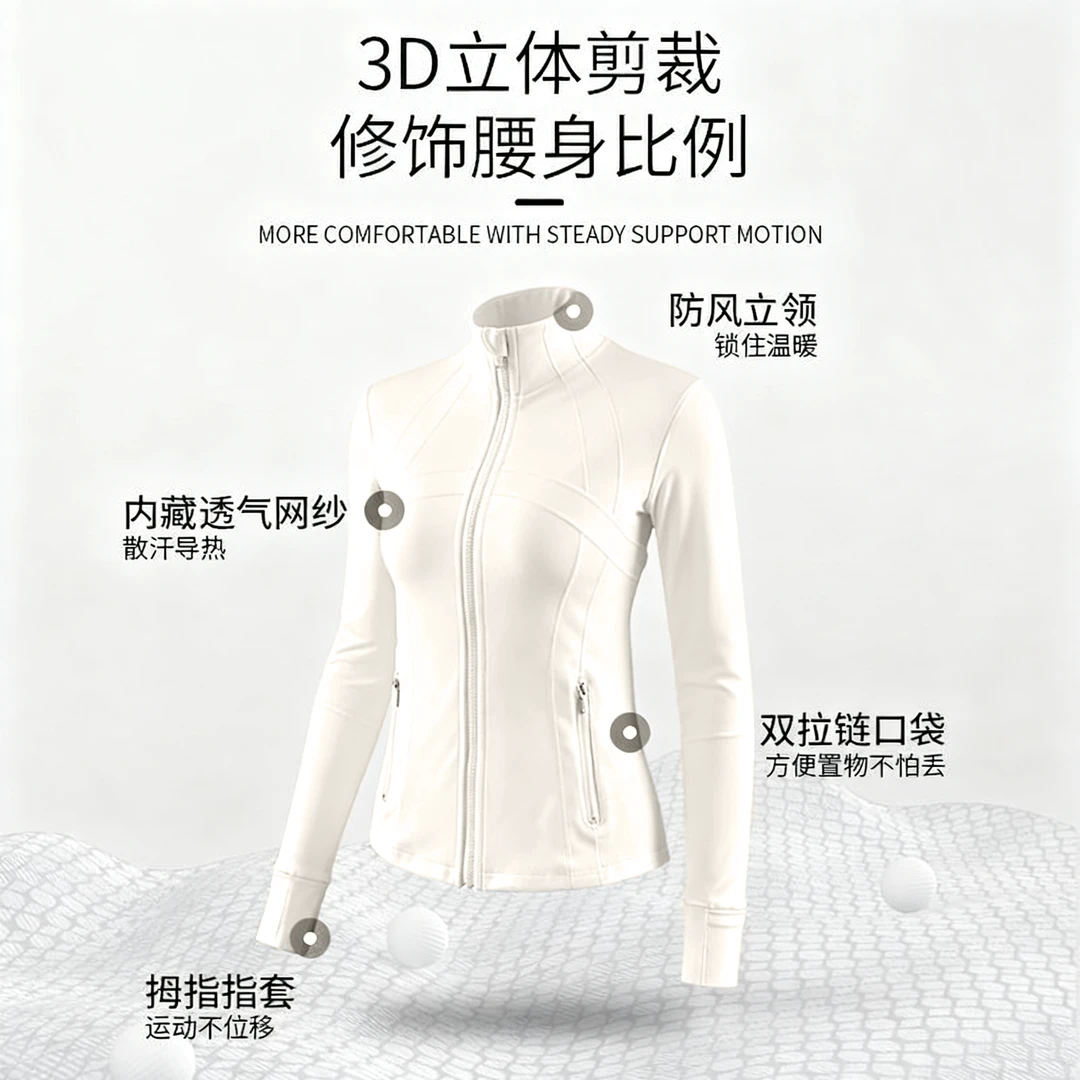 LULUISSUE运动外套女春季立领拉炼修身显瘦长袖瑜伽服跑步训练服