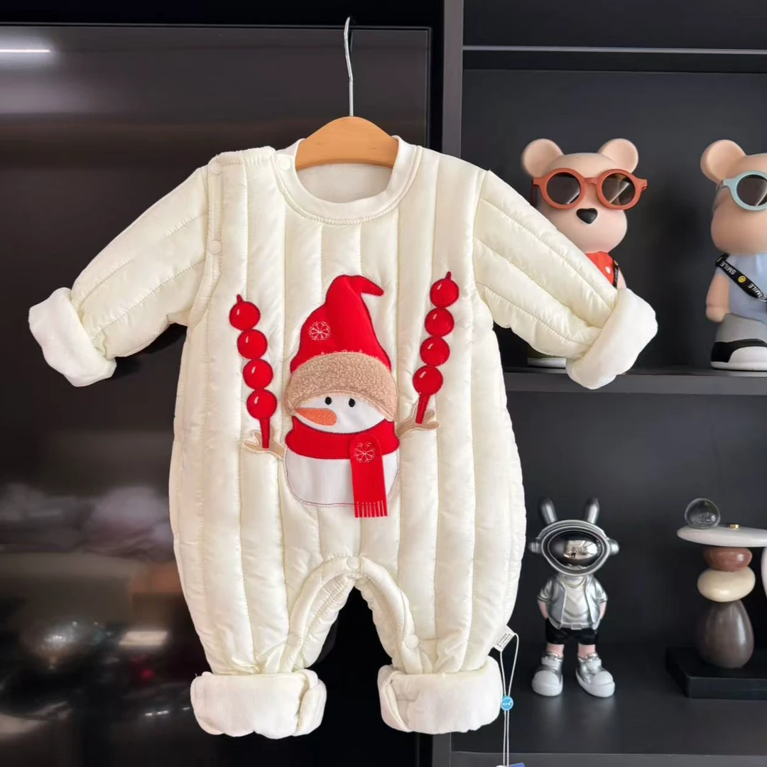 竖条纹偏襟婴儿连体衣秋冬款可爱宝宝衣服哈衣外穿儿爬爬服