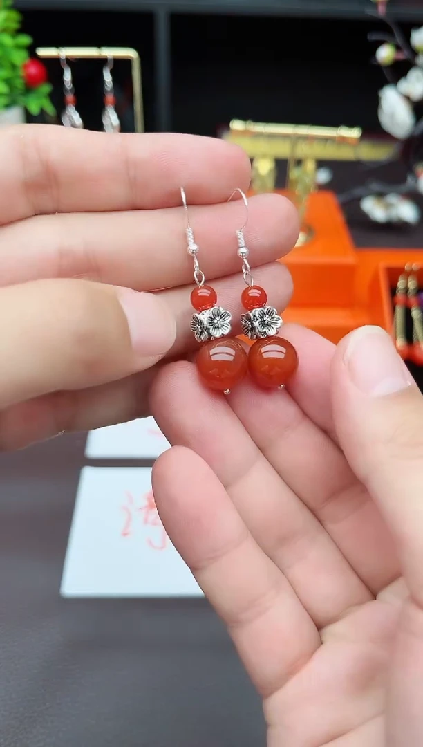 玛瑙/玉髓耳饰银S925镶嵌422000