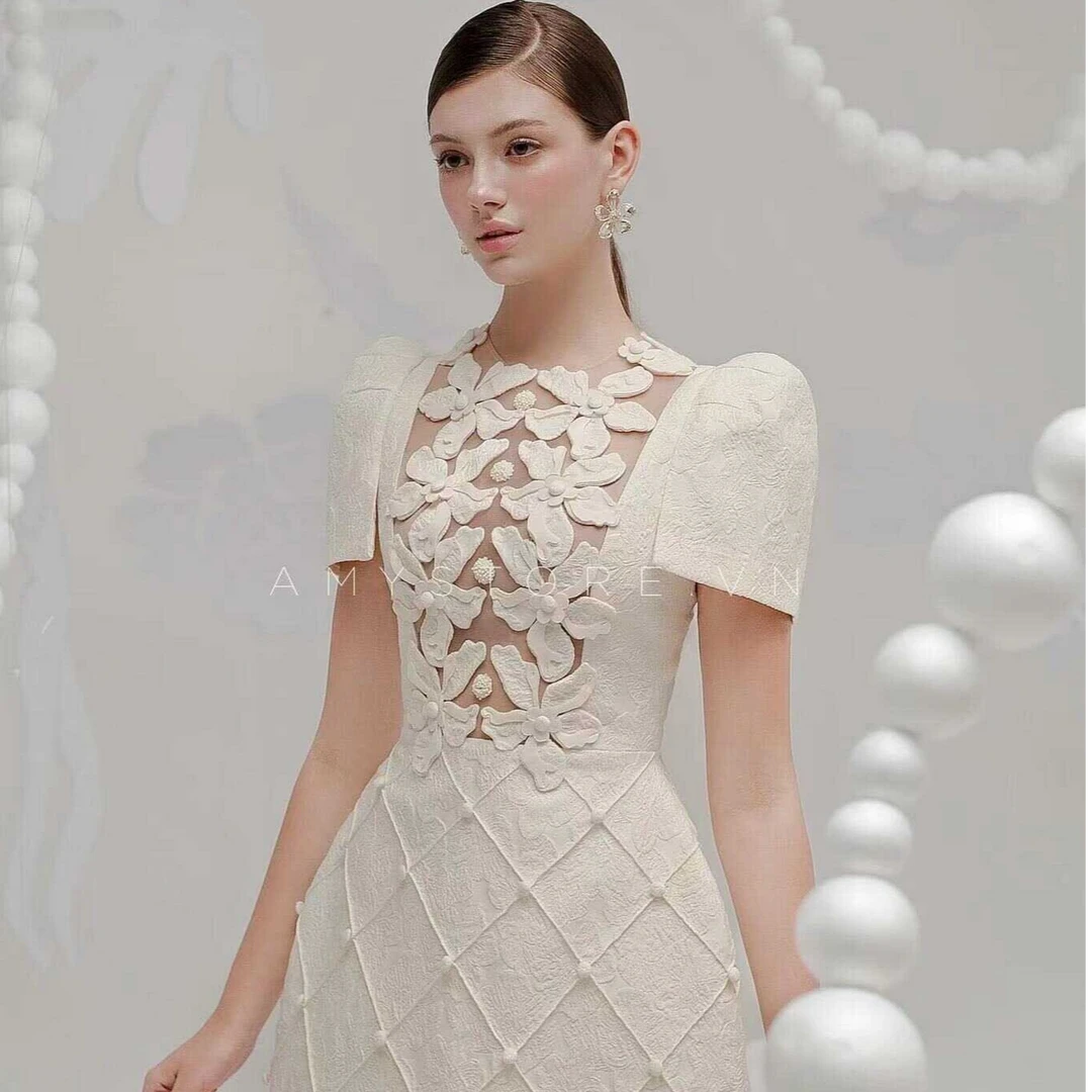 越南小众设计师品牌法式宫廷风镂空刺绣花瓣连衣裙女高级感A053